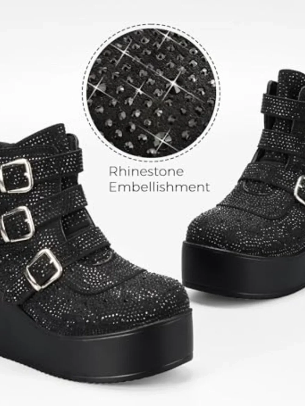 Women Platform Chunky Ankle Boots Round Toe Zipper Wedges High Heels Thick Sole